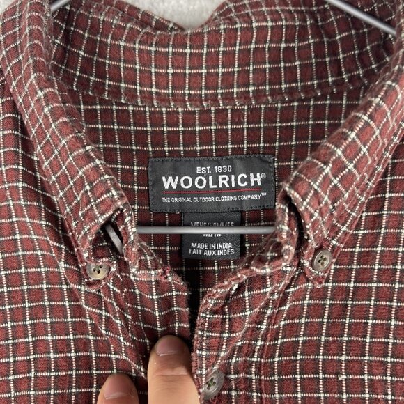 Woolrich Flannel Shirt Mens M Dark Red Plaid Lumberjack Hike Hunt Camp - Picture 11 of 16